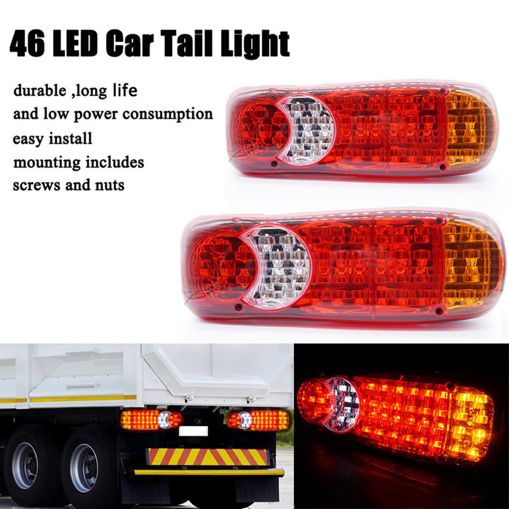 2PCS Trailer Tail Light 24V Car Trucks Lorry Rear Taillight Brake Light 12V Stop Reversing Running Lights 46LED Side Lamp