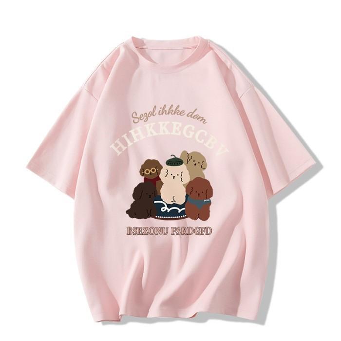 Cotton pudding dog short-sleeved t-shirt women's new casual summer loose design niche half-sleeved top