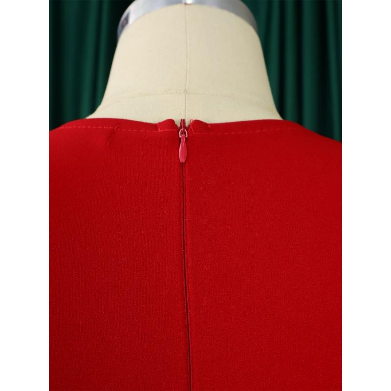 Women V Neck High Waist Solid Pencil Midi Office Commuting Dress