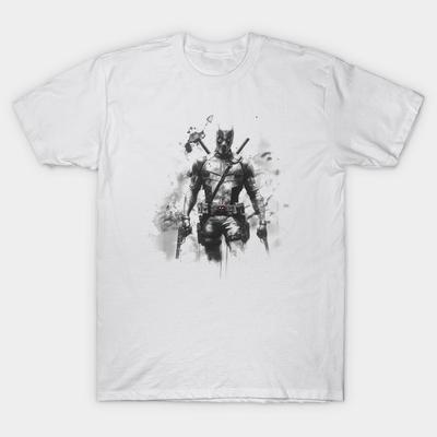 Asian Size Men Print T-shirt Deadpool Charcoal No-Cut Heat Transfer Print Cotton Tshirt