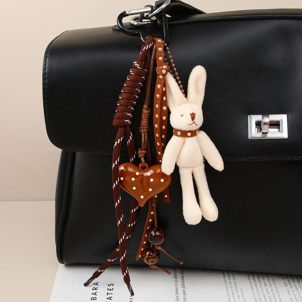 Backpack Rabbit Pendant Bag Charm Heart Pendant Fashion Bear Plush Keychain  Trend Accessories