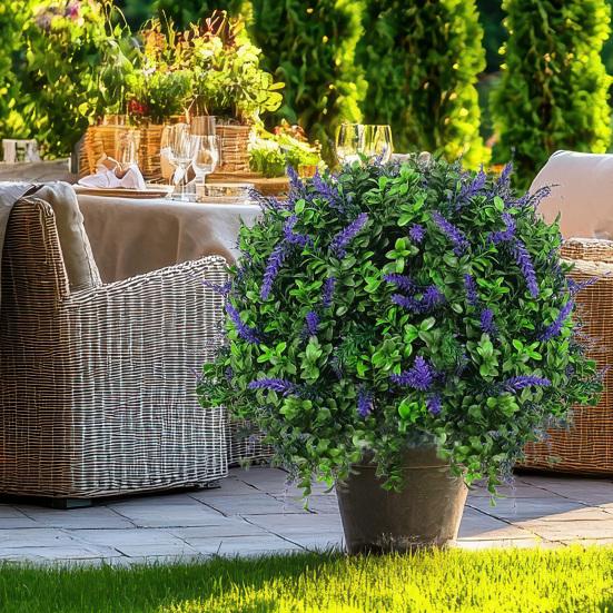 Artificial Lavender Topiary Ball Faux Topiary Tree with Spike Fake Bushes UV Resistant Fake Shrubs for Indoor Outdoor Home Garden Yard Decoration