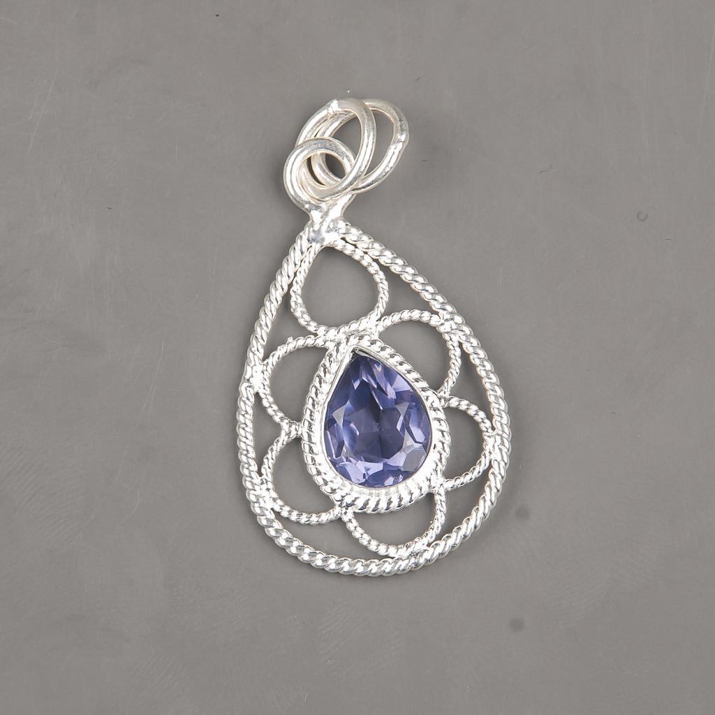 Přívěsek Iolite, Přívěsek z masivního stříbra 925 Ručně vyráběné šperky z drahých kamenů, Dárky pro manželku Zcela nový přívěsek
