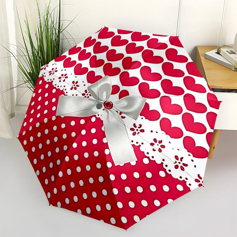 

1pc Heart Print Automatic Folding Umbrella - Portable Collapsible Design, 8-Rib Iron Frame, Durable Fabric yy251125134