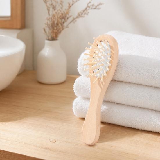 Soft Wool Bath Brush for Baby, Gentle Newborn Skin Cleanser with Natural Cherry Beech Wood Handle, Non-Irritating Infant Bath Scrubber