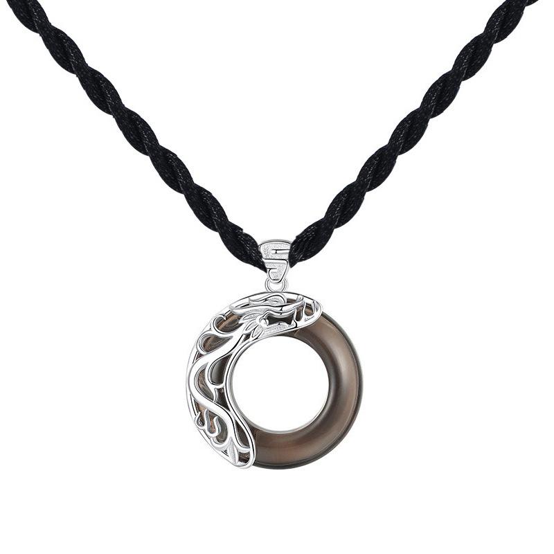 

Парное ожерелье Lotus Pond Moon Color для мужчин и женщин, модная пара, кулон в старинном стиле, обсидиан, китайский стиль, цепочка на ключицу, цепочка на шею