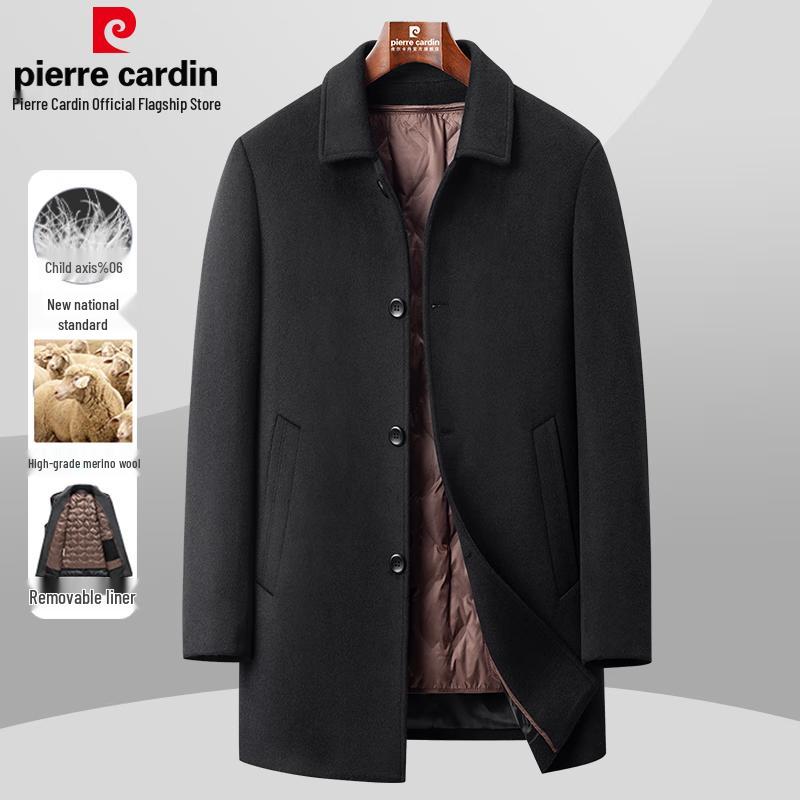 Pierre Cardin Men's Wool Blend Mid-Length Overcoat with Removable Down Liner