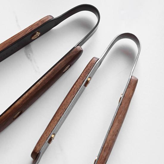 Tång i rostfritt stål med valnötshandtag, värmetålig, för BBQ-matlagning, grillning och servering, elegant köksredskap