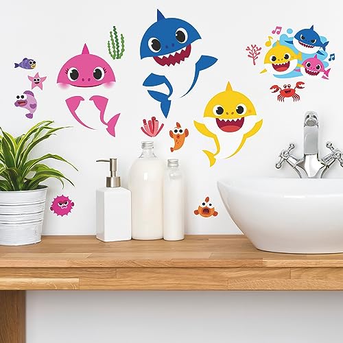RoomMates - RMK4303SCS Baby Shark Peel-and-Stick Wall Decal | Kids Room Decor Blue Pink Yellow S