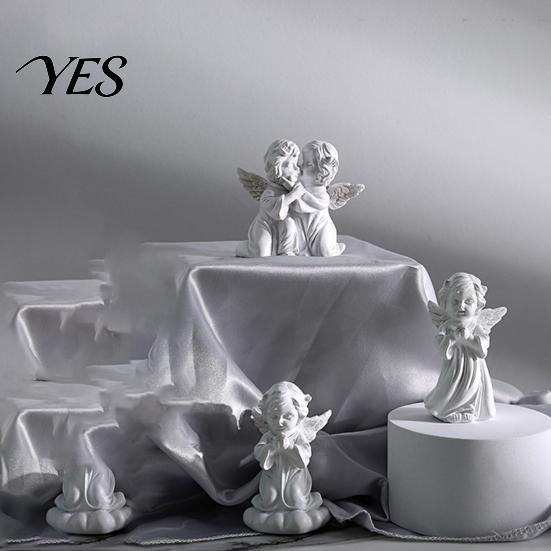 Fine Texture Gypsum Art Resin Cherubs Figurine, White Angel Statue, Garden Praying Cherub Sculpture, Shelf Decor Indoor Outdoor Home Decoration, Cute