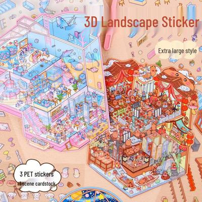 Large 3D Landscape Stickers: Miniature Scene Collage & Layered Journal Decals
