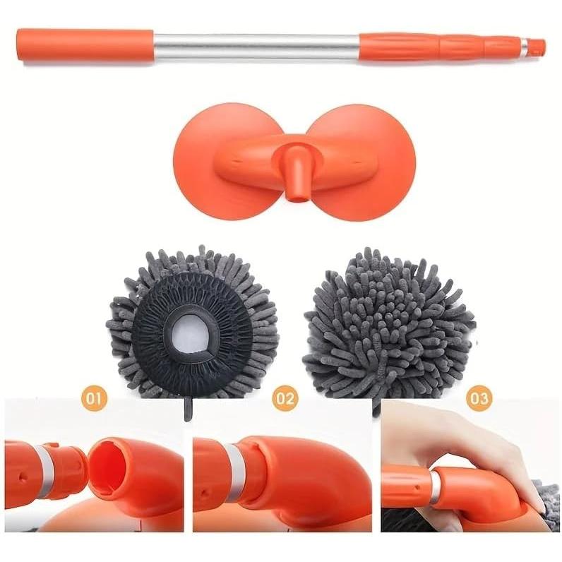 Car Wash Mop, Telescopic Car Wash Brush, Double Head, 360 Degree Rotation, Mop Head, Dry and Wet, Extendable Rod, Super Water Absorbent, Holds Foam,