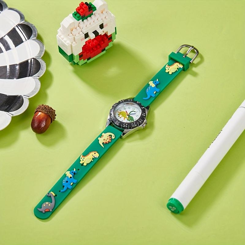 1pc Dinosaur Quartz Watch - Fun Cartoon Design, Green & Black Silicone Strap, Non, Round Case, Perfect gift