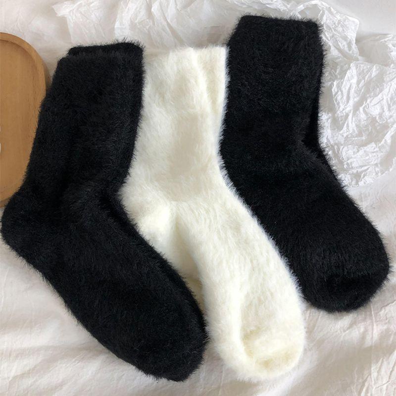 Women Mink Velvet Candy Color Socks Soft Super Elastic Velvet Thicken Warm Plush Winter Autumn Floor Fleece Mid-tube Stocking