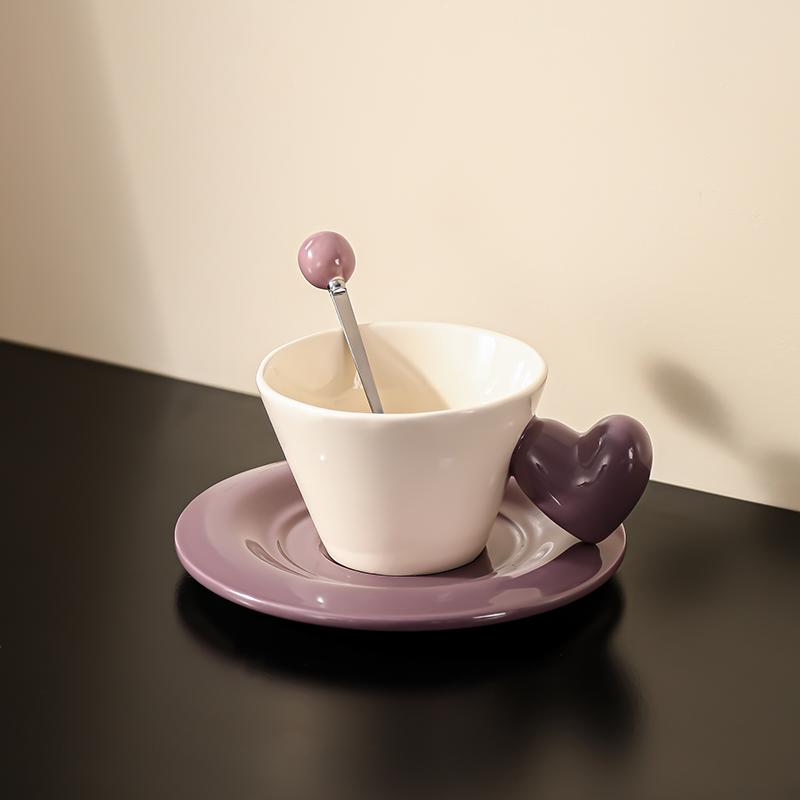 300ml Ceramic Love Love Coffee Cup Saucer Spoon Vintage Heart Mug Breakfast Milk Mug Afternoon Tea Flower Tea Coffee Cup Gifts
