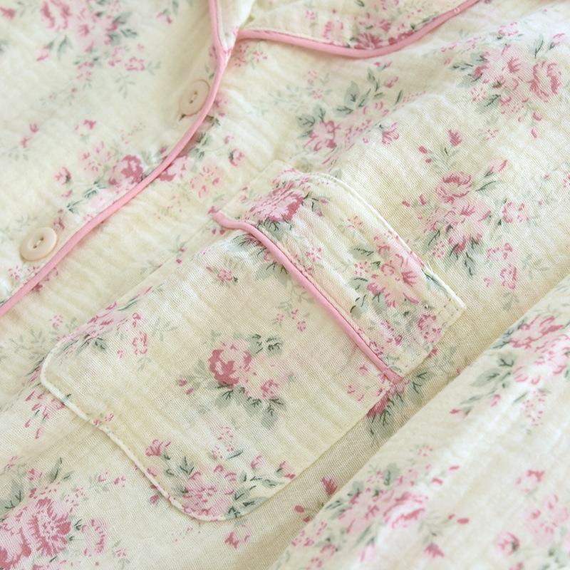 Women's Autumn Long Sleeve Cotton Floral Crinkle Fabric Plus Size Homewear Set