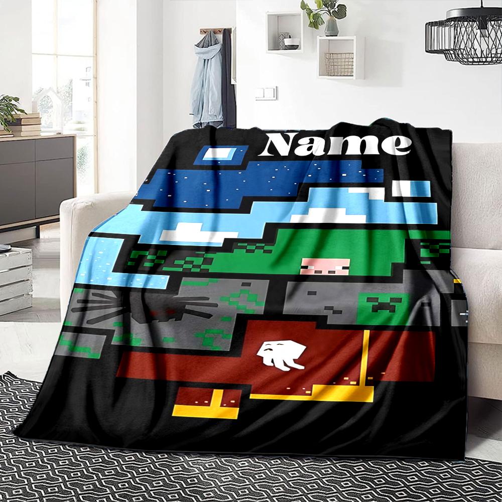 Custom Name Minecraft Adventure Quest Blanket for Couch & Bed, Plush Cozy Fuzzy Blanket Super Soft & Warm Blankets for Fall and Winter. 0908442