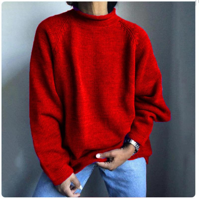 Jarní jednobarevný pulovr volný ležérní pletený svetr pro ženy luxusní uvolněný střih zeštíhlující a všestranný top