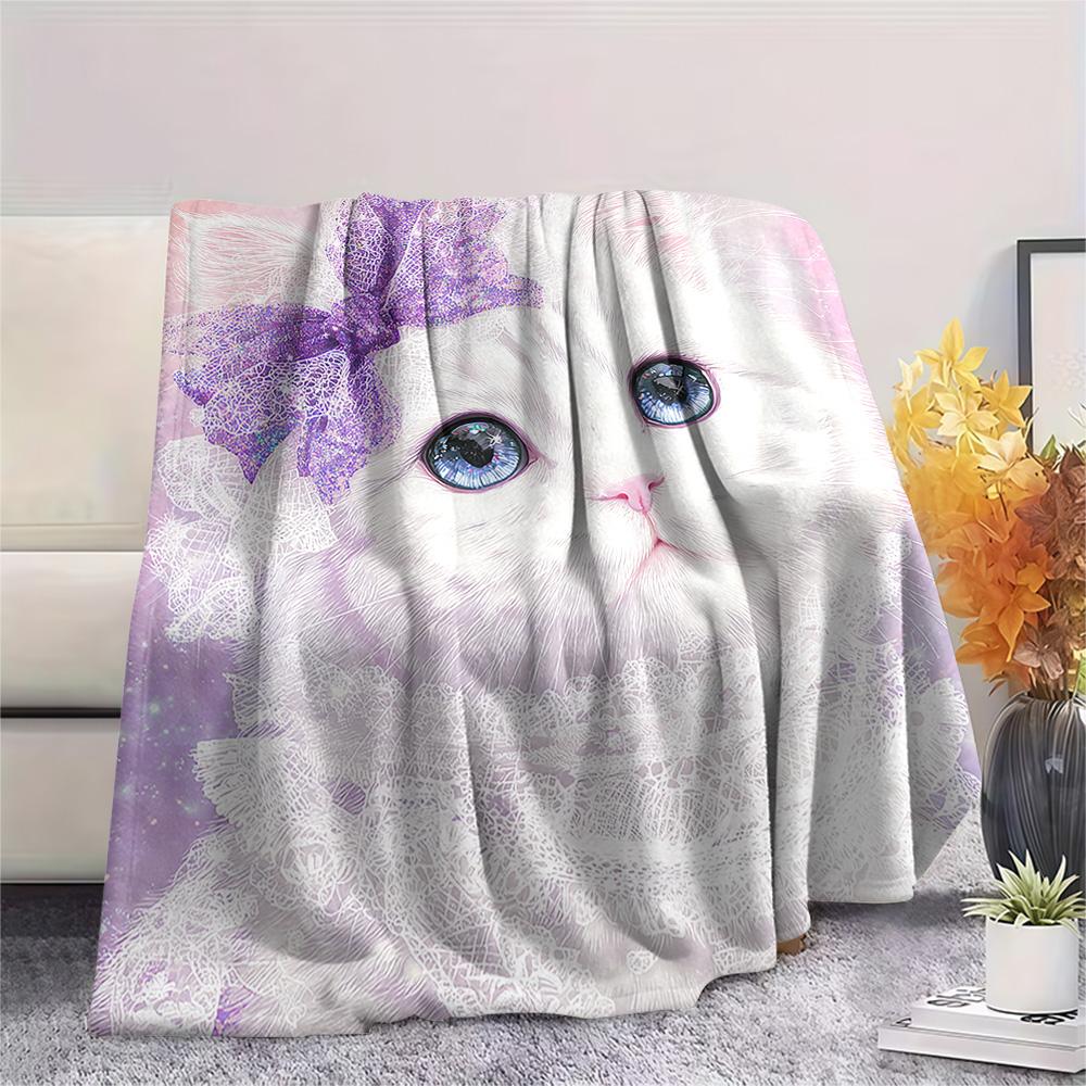 Coperta in Flanella con Stampa di Gatti Bianchi, Alta Qualità, Confortevole per Tutte le Stagioni, Decorazione per la Casa, Calore e Comfort, Perfetta per Regali di Natale