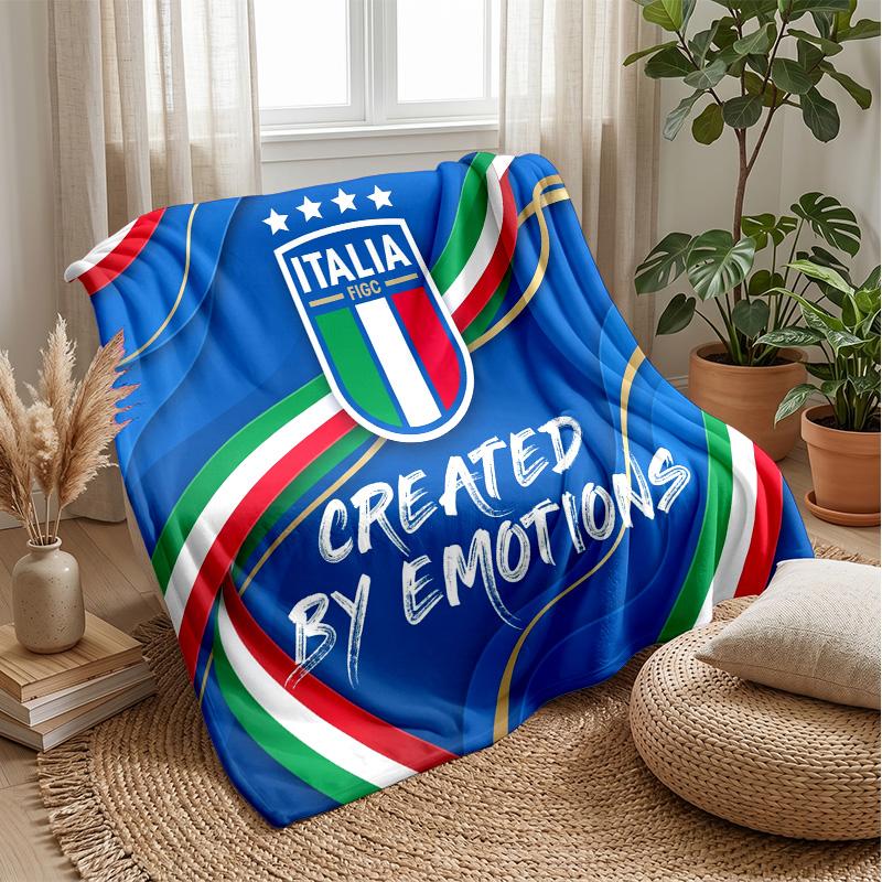Italy Football Printed Flannel Blanket Skin Friendly Warm Decorative Throw for Indoor Couch Bed Daily Use