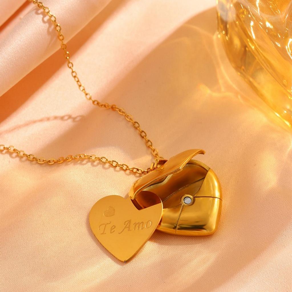 Groothandel Blikopener Liefde Frame Envelop Hart Hanger Bedel Ketting 18k Verguld 304 Roestvrij Staal Dames Delicaat Cadeau Sieraden