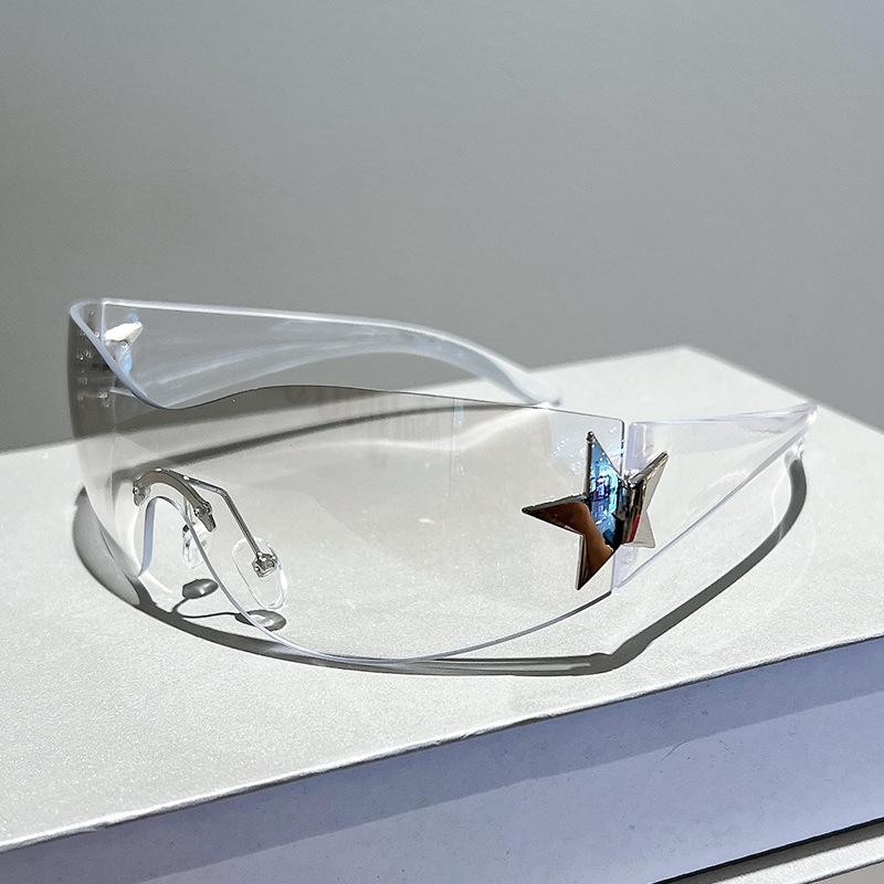 Vintage Punk Brand Designer Rimless Sunglasses Women Star Sun Glasses For Men Uv400 Sport Goggles One Piece Trending Shades