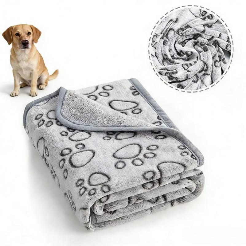 Flannel Pet Blanket Embossed Paw Print Design Soft Cozy Throw Mat for Dogs Cats Sleep Bed Mat Heat Retention Cushion