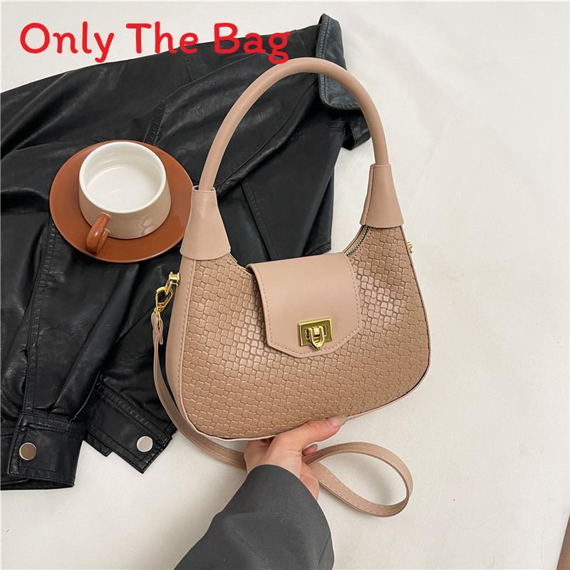 Pu Small Crescent Bag With Woven Texture For Daily Use