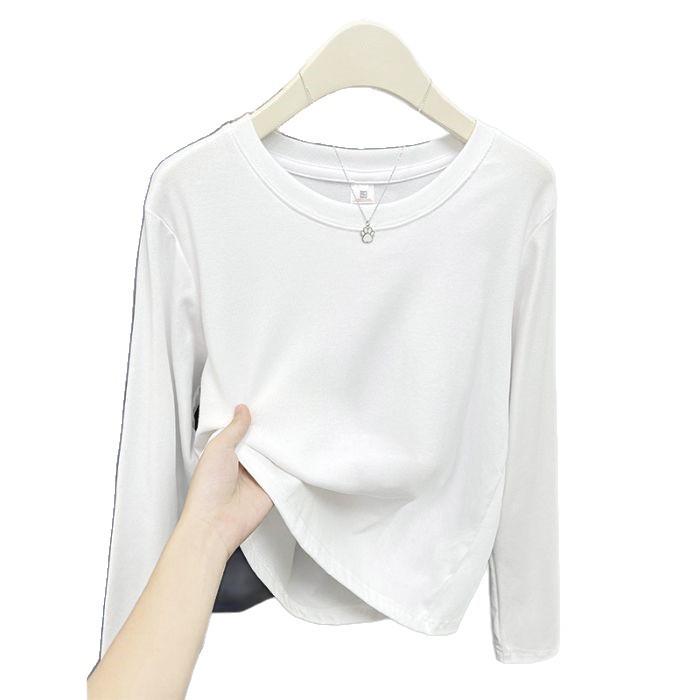 Women's Slim Fit Long Sleeve Plain Cotton T-Shirt - Round Neck, Versatile, Ideal for Spring and Autumn