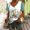 Summer V-neck 3D Printed Top Fashionable Casual Short Sleeved Women's T-shirts
