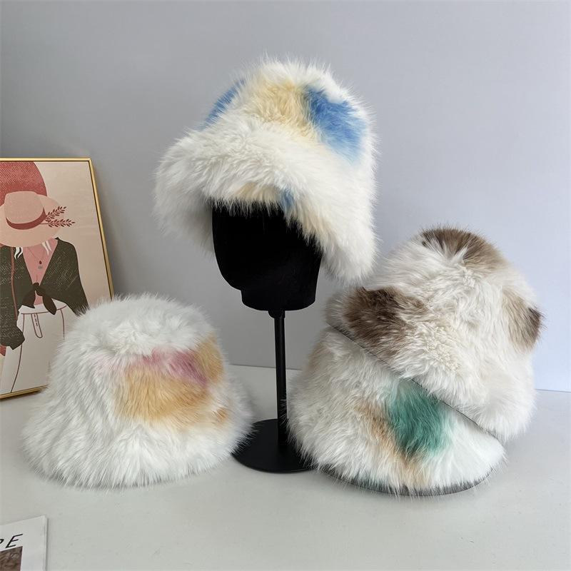 

Autumn and winter new fashion plush hat women s white thickened basin hat shows a small face to cover the face bucket hat tide M（56-58cm） хакі