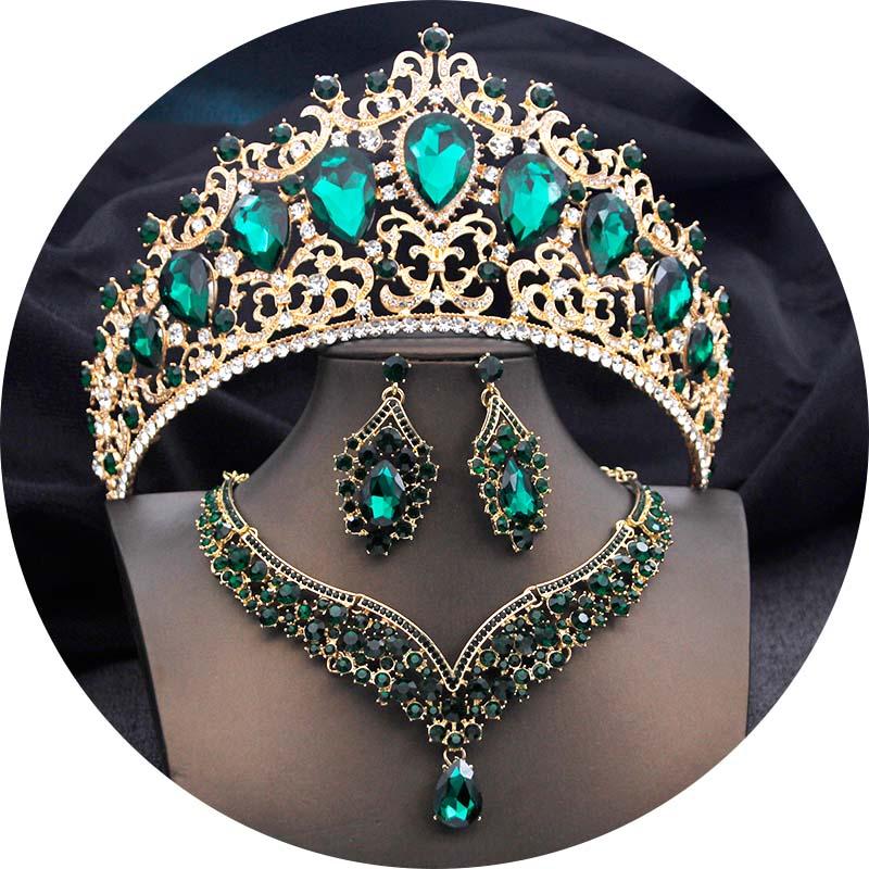 Elegant Big Tiaras and Crowns Bridal Jewelry Sets for Women Prom Wedding Crown With Choker necklace earrings Pageant Tiara Set