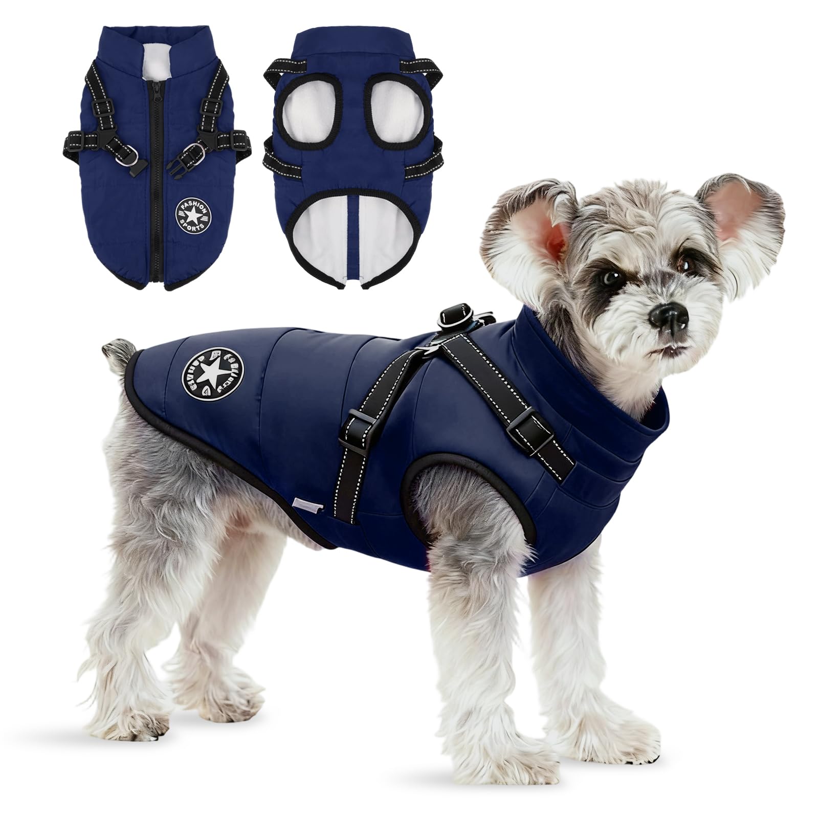 

Anzentakai Winter Dog Clothes for Winter Lightweight Cotton Coat with Open Stylish Traction Reflective Night Warm Pet Cat Dog Easy to Put on and Take синий