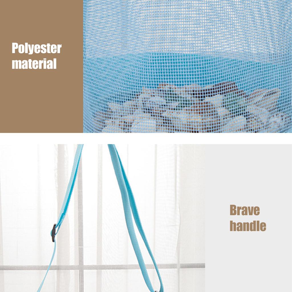 Zylindrische Netztasche mit Muscheldesign und verstellbarem Schultergurt, große Kapazität, Muschelsammelbeutel für den Strand, Blau