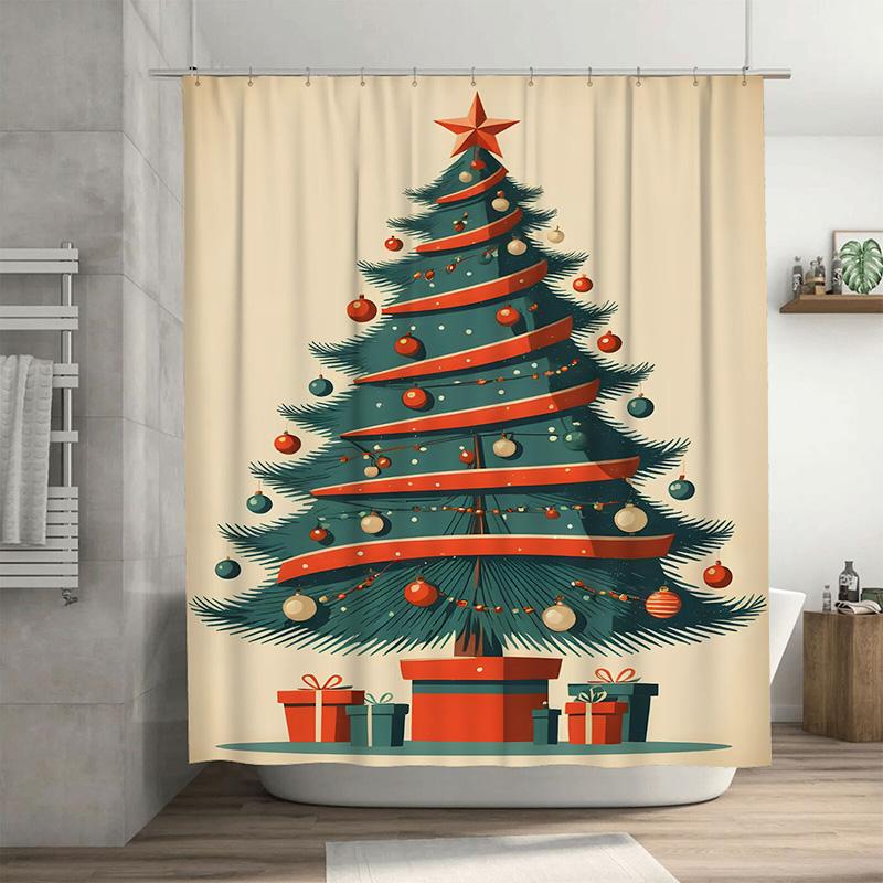 

Tuniu Charming Christmas Bathroom Shower Curtain Festive Holiday Decor Fun Festive Xmas Pattern Waterproof Fabric Home Decor W60H190(CM)-1 Pcs