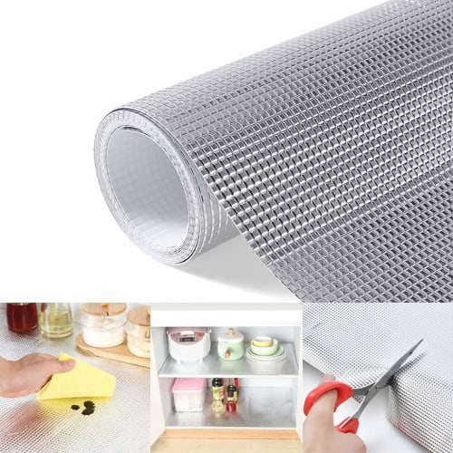 Cuttable Drawer Mat, EVA Aluminum Film, Silver, Heat Resistant (60C), Anti-Stain, Anti-Slip, Moisture-Proof, Oil-Proof, and Dehumidifying, Protects F