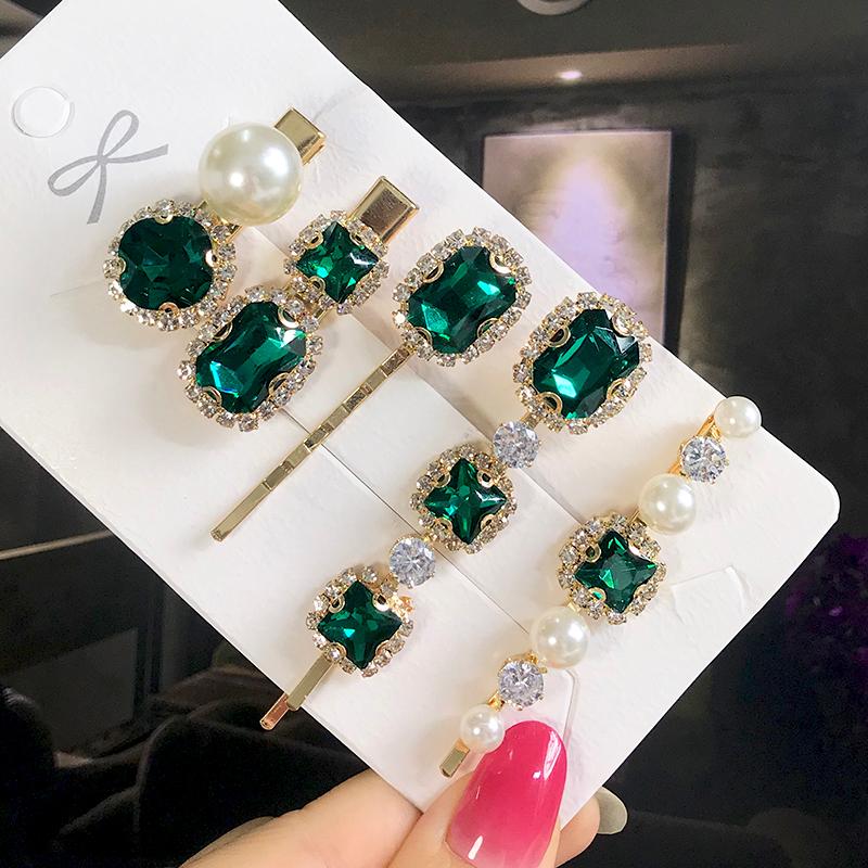 Set Women Hair Clips Jewelry Crystal Hair Accessories For Girls Pearl Geometric Barrettes Pins Christmas Gift