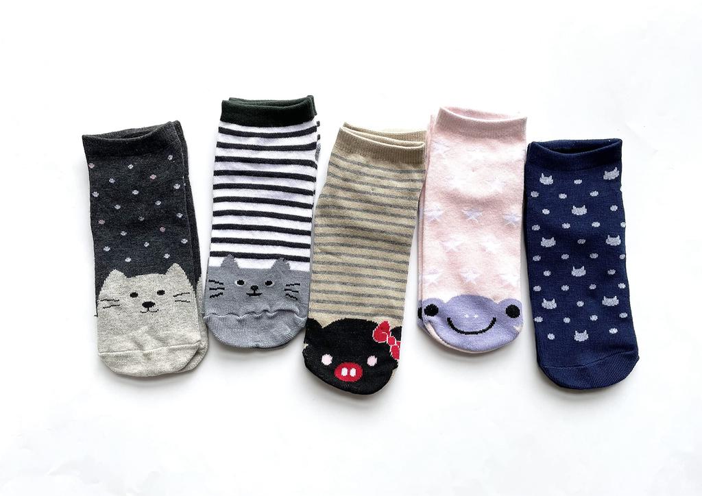 Ankle Summer Sneaker Cute Animal Sizes Women's Socks, Thin, Socks, Print, 23-25cm (Pattern Assorted) (5 Pairs)