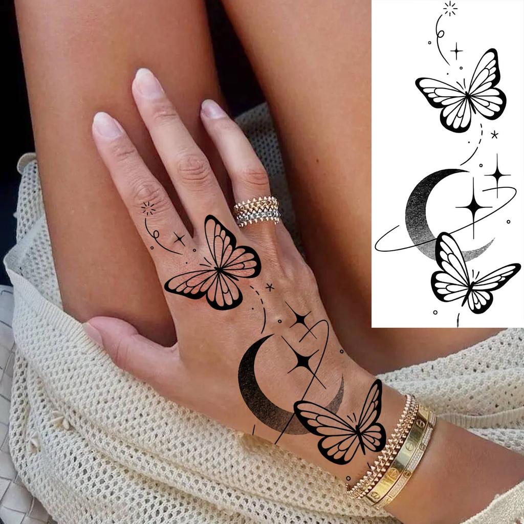 1 Blatt Totenkopf Schmetterling Rose Temporäre Tattoos Für Frauen Männer Hände Fuß Nacken,Temp Fake Tattoo Aufkleber Langanhaltend Wasserdicht