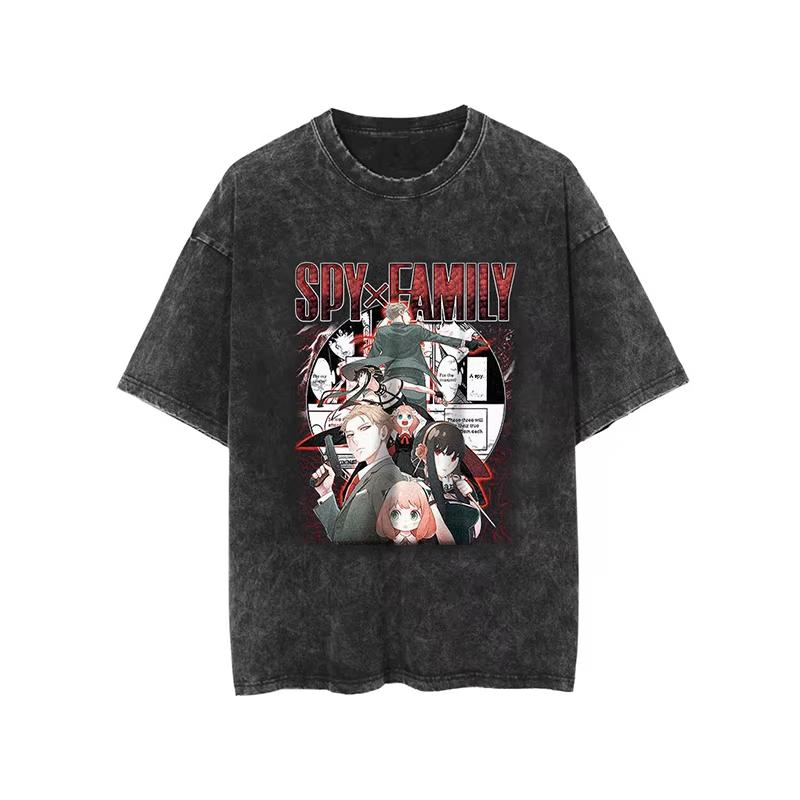 Anime SPY×FAMILY Anya Yor Loid Forger Peripherals Graphic Print T-shirt Men Women O-neck Cotton Retro Washed Summer New Tee Loose Casual Oversized Top