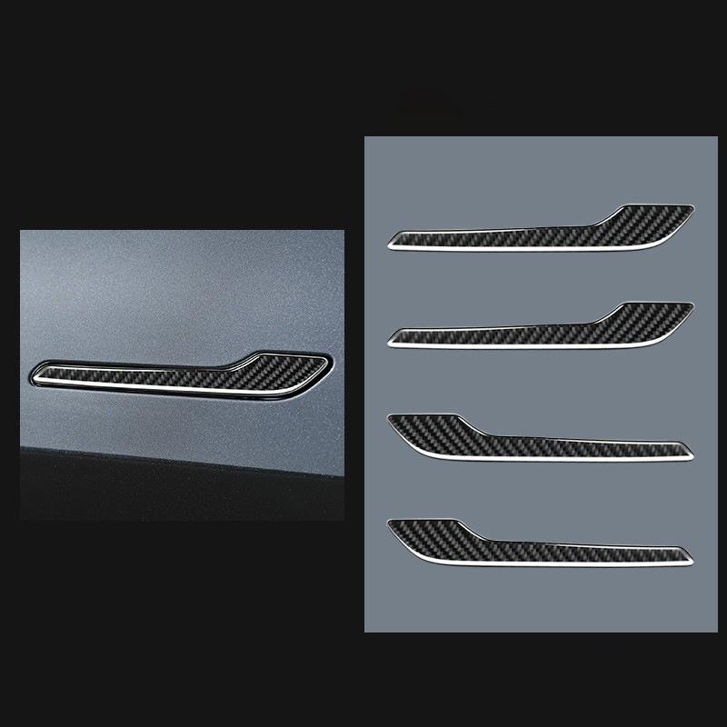 Schwarze Carbonfaser Außen Türgriff Aufkleber für Tesla Model 3/Y (2017-2022)