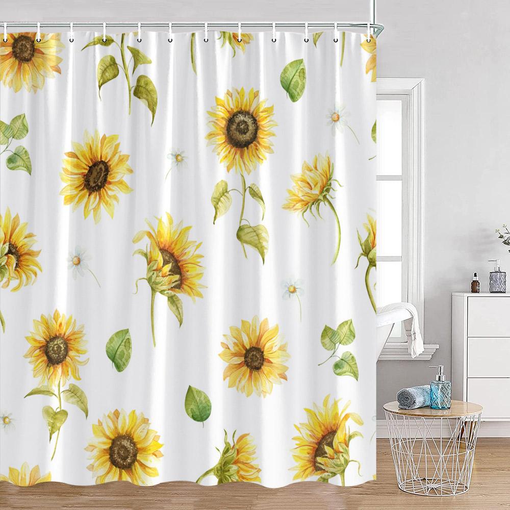 

Sunflower Floral Shower Curtains Spring Plants Birds Butterfly Green Leaves Bathroom Curtain Modern Polyester Fabric Bath Decor W60H190(CM)-1 Pcs