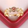 Cute Square Champagne Zircon Adjustable Rings For Women Yellow Gold Color Leaf Open Ring Wedding Jewelry Gift