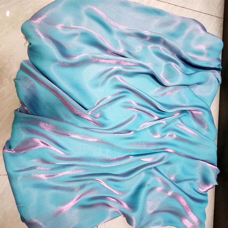 1M Glossy Silk Gradient Fabric Polyester Holographic Gradient Shiny Fabric For Diy Sewing Hanfu Dress Tablecloth Background