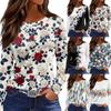 Women's Fashion Casual Slit Hem Round Neck Long Sleeve Loose Printed T-Shirt Ladies Top