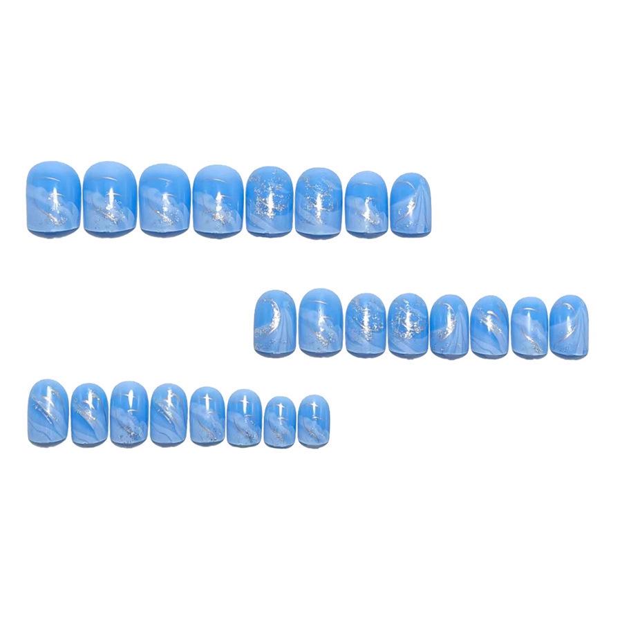 Elegante Blau-Weiß-Verlauf Tragbare Nagelspitzen - Europäische & Amerikanische Falsche Nagelaufkleber