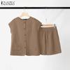 ZANZEA Lässiges Zweiteiler-Set aus ärmelloser Bluse und Shorts für Damen