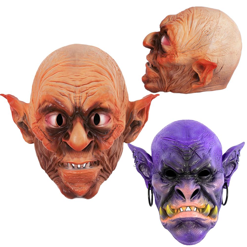 Warcraft Witch Mask Fantasy Pointed-ear Full-face Latex Masks Wrinkled Skin Fangs Pointed Ears Full-head Hood Halloween Mask