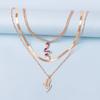 Double Serpentine Diamond Necklace Pendant, Creative Personality Punk Coarse Chain Collarbone Chain Women