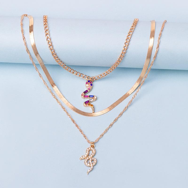 Double Serpentine Diamond Necklace Pendant, Creative Personality Punk Coarse Chain Collarbone Chain Women